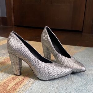 Rachel Comey Silver Metallic Fabric Heels Size 7.5